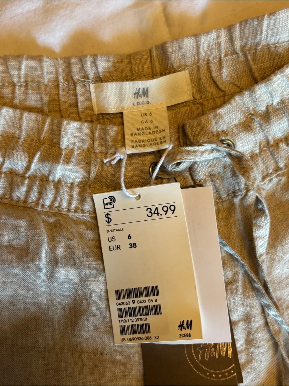 H&M Light Beige Linen Drawstring Pants
